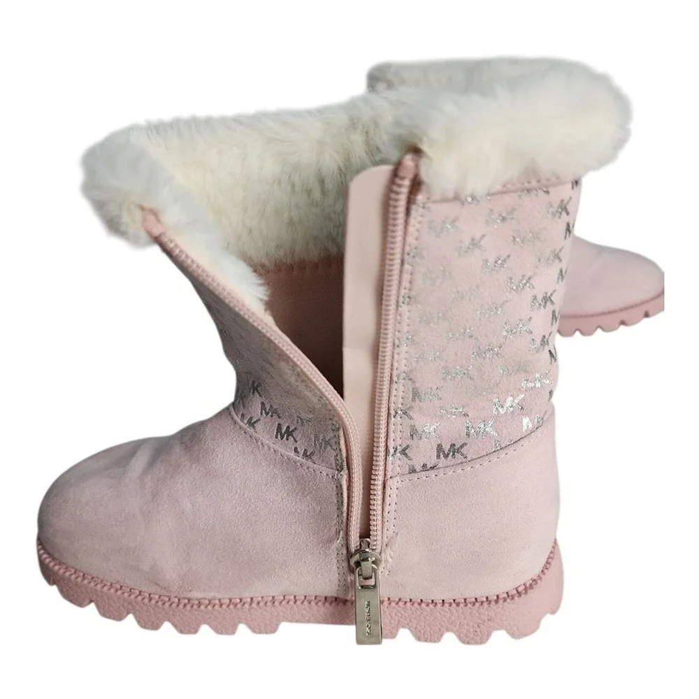 Michael Kors Payson Boots Kids Size 13 Pink Faux Fur Winter Designer Metallic MK